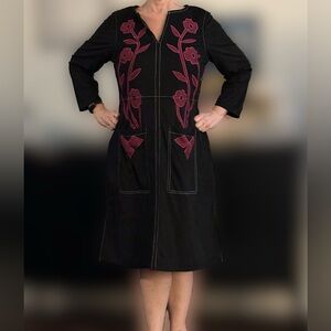 Eshakti black ultra suede dress with pink floral suede/embroidery. 1X 18W